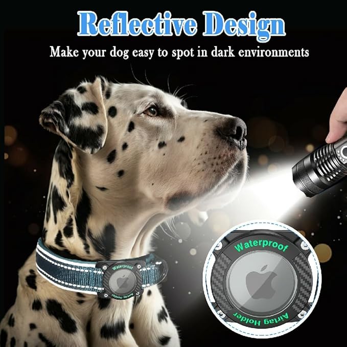 Upgraded AirTag Dog Collar, IP68 Waterproof Dog Collar with Apple Air Tag Holder, Reflective Adjustable Heavy Duty Dog Collars with Soft Padded for Small, Medium and Large Dogs,Blue, XL