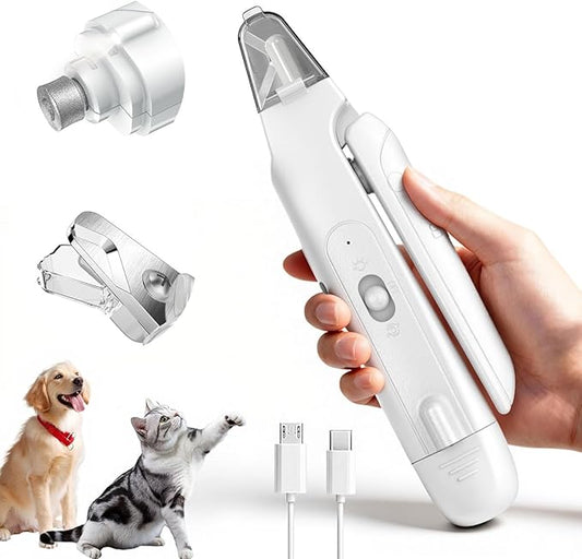 2-in-1 Dog Nail Clippers & Cat Nail Clippers Trimmers for Large Medium Small Dogs Cats Claw Trimmer Quick Sensor and Safety Guard USB Rechargeable with 2 LED Lights Dogs Nail Trimmer (White)