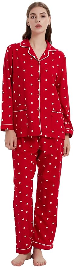 GLOBAL Flannel Pajamas for Women 2-Piece Comfy and Cozy Flannel Pj Set Cotton Loungwear
