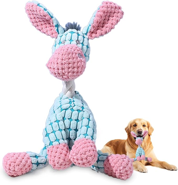 Indestructible Dog Toys,2025 New Dogs Plush Toy for Aggressive Chewers,Squeaky Durable Chew Toy for Indoor Pups Teething,Stuffed Toys for Small Medium Large Animals (Donkey)