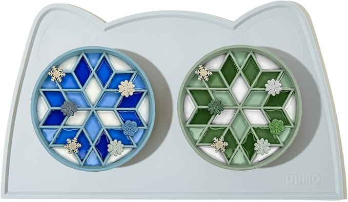 OHMO Slow Feeder Dog Bowls (Diamond, 8" Sage Green) Enrichment Soft Silicone Food Safe Feeding Bowl Non Slip Suction Cup for All Breed Pet, Cat Slow Down Eating Dishes, Boredom and Anxiety Reducer