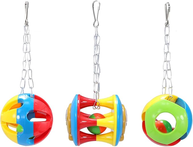 Litewoo 3 Pack Bird Chew Toy Bells Balls Set Parrot Training Toy Cage Accessories for Parakeet Cockatiel African Grey Cockatoo Macaw Conure