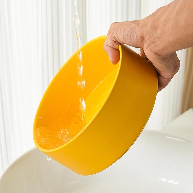 8'' Ceramic Raised Dog Bowl - 70Oz Dog Food & Water Bowl with Elevated Non-Slip Bamboo Stand, Dishwasher & Microwave Safe, Anti Vomiting Heavy Duty Pet Bowl for Medium and Large Dogs, Yellow