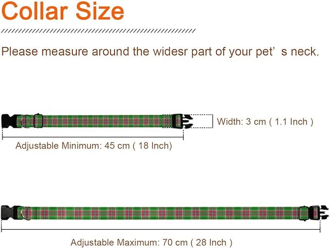 Red Green Plaid Gingham Pet Collar Cat Dog Neck Strap Quick Release Buckle Adjustable Female Male Puppy Corgi