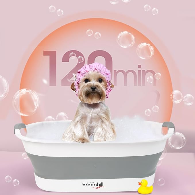 Collapsible Dog Bath Tub for Small Dogs & Cats, Portable Puppy Bath Tub with Water Drain Plug, Space Saving Foldable Pet Bathtub for Indoor & Outdoor Use, Grey