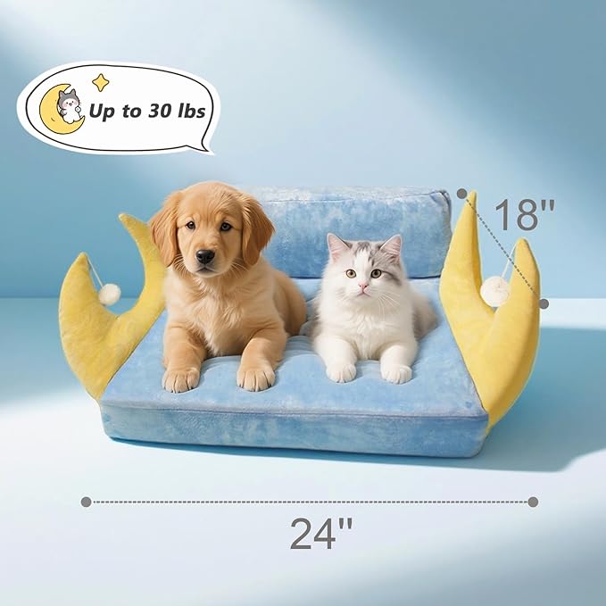 Cat Couch with Soft Pillow, Supportive Dog Couch, Cat Sofa with Removable Cover，Cute Moon Shaped, 24 Inch