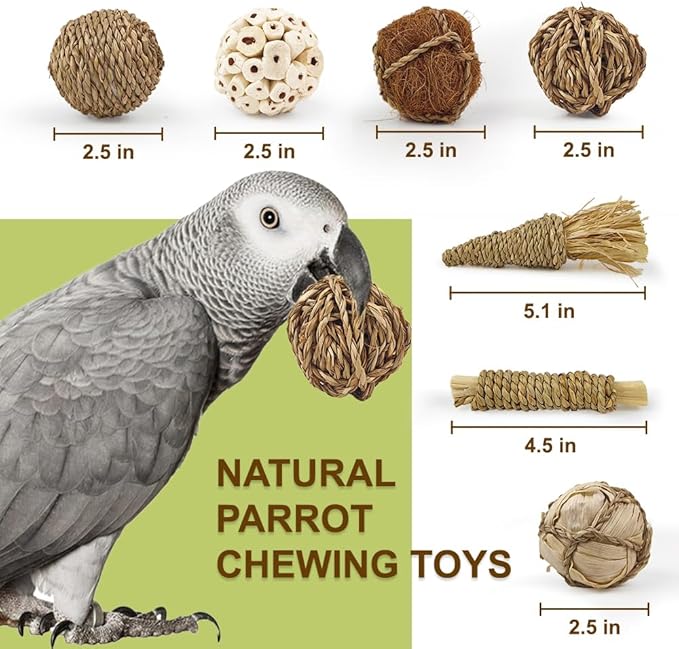 7Pcs Bird Toy Large Chewing Balls - Natural Soft Chew Shredding & Foraging Toy for Cockatiel Conure Quaker Parrot Budgie Parakeet Rabbit Bunny Guinea Pig Chinchilla
