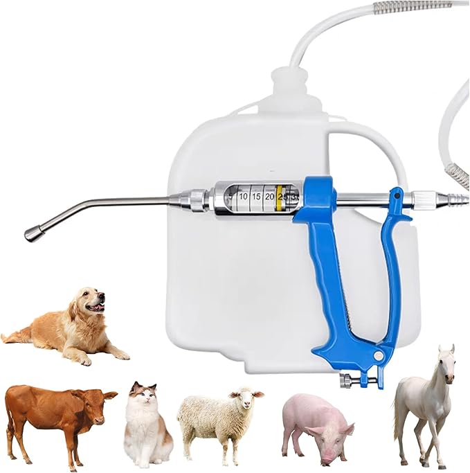 30ML Veterinary Metal Drench Gun, Feeding Gun with 2.5L Portable Tank, Adjustable Continuous Dosing Tool for Livestock, Safe Oral Dispenser for Sheep, Horses, Pigs, Cattle