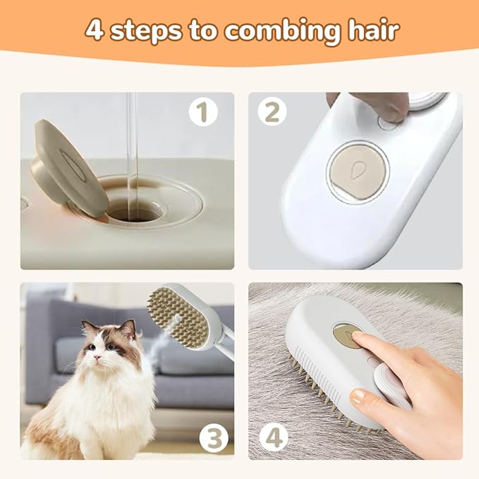 2025 New Pet Steam Groomer Brush, 3 in 1 Cat Steam Brush for Massaging and Cleaning Shedding Hair, Upgrade Pet Steam Groomer Comb Multifunctional Hair Removal Comb for Cats Dogs (White & Khaki)