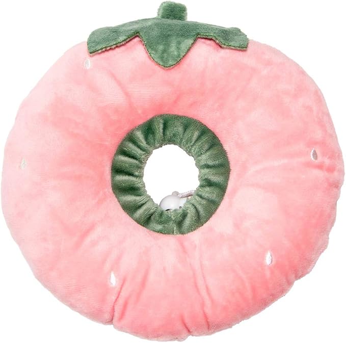 Adjustable Cat Recovery Collar Soft,Cute Pet E-Collar Neck Cone After Surgery Wound Healing Protective Cone Fit for Kitties, Small Dogs(ELC05-strawberry-s)