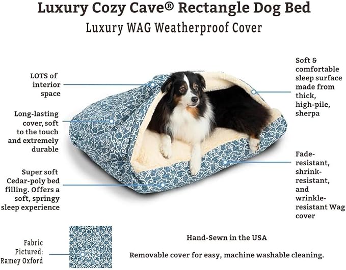 Snoozer Pet Products Luxury Rectangle Cozy Cave, Wag Collection, Small, Pedigree Storm
