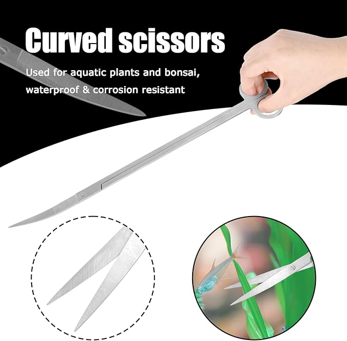 15Inch Extra Long Design Aquarium Aquascaping Tool Stainless Steel Aquascape Tools Kit 4 in 1 Anti-Rust Fish Tank Starter Kit with Long Tweezers Scissors Spatula for Aquarium Plants (Silver)
