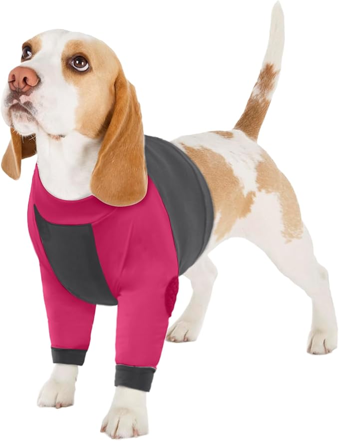 LeLePet Dog Recovery Suit for Front Legs, Dog Sleeve to Stop Licking, Elbow Protector for Leg Injuries Shoulder Wounds After Surgery Male Female,Zippered Long-Sleeved Shirt Cone Alternative(S-3XL)