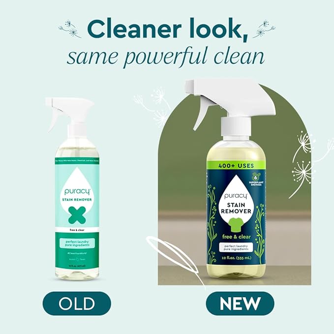 Puracy Stain Remover Spray, Natural Based Travel and Laundry Stain Cleaner for Clothes, Baby Essentials, Kids Stains, Oil and Fabric Spot Cleaner (Unscented, 12 oz)