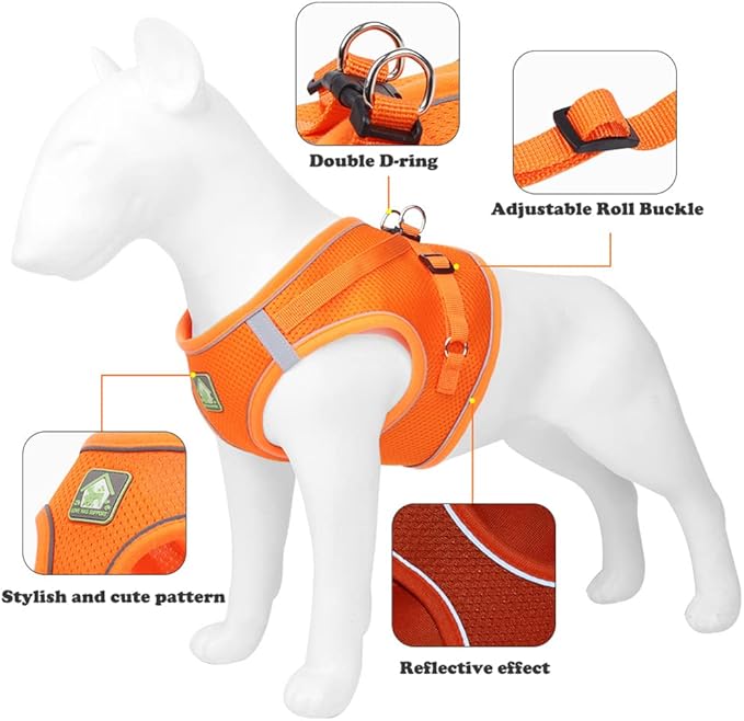 Puppy Harness and Leash Set, Escape Proof Dog Cat Vest Harness for Cats Small Medium Dogs, Adjustable Reflective Step in Harness,Soft Mesh Comfort Fit No Pull No Choke (Xlarge(18.5"-20.4"), Red)