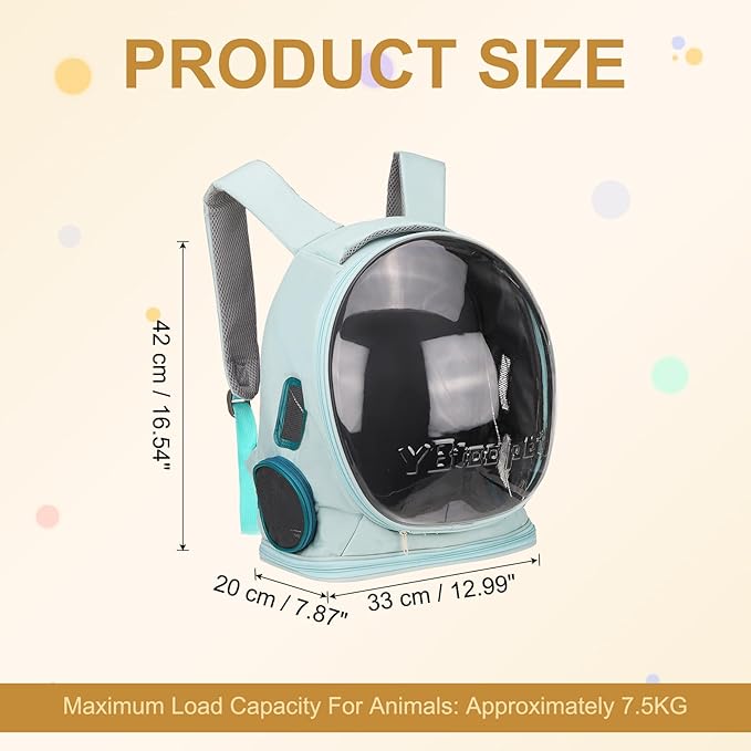 Pet Backpack Carrier, Portable and Ventilated, Oxford Cloth, Dog Cat Travel Bag with Transparent Cover 12.99", (Blue, 1 Pcs), Intended for Hiking/Camping/Traveling