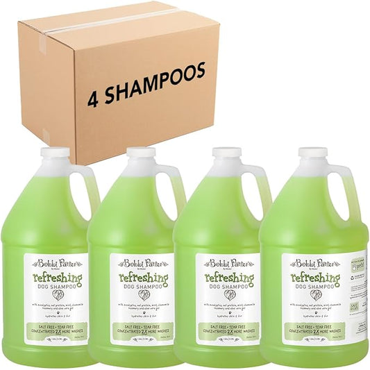 Bobbi Panter Refreshing Dog Shampoo - Hydrates & Soothes Skin & Fur, Minimizes Itching & Dander, Eucalyptus Mint Scent, 30:1 Concentrated Formula, Made in USA, 1 Gal. (Case of 4)