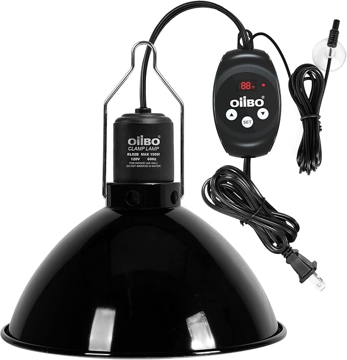 Oiibo Reptile Light Fixture with Dimming Thermostat, 8.5inch Deep Dome Reptile Lamp Fixture, Reptiles Heat Lamp Fixture for UVB Bulb Basking Heat Bulb, Max 150W
