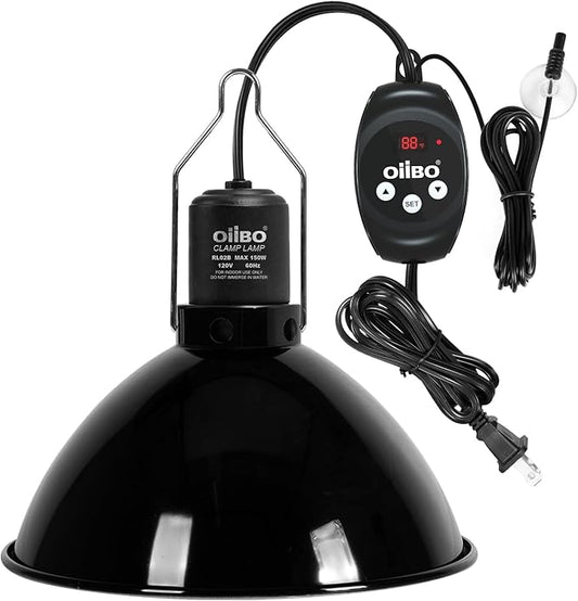 Oiibo Reptile Light Fixture with Dimming Thermostat, 8.5inch Deep Dome Reptile Lamp Fixture, Reptiles Heat Lamp Fixture for UVB Bulb Basking Heat Bulb, Max 150W
