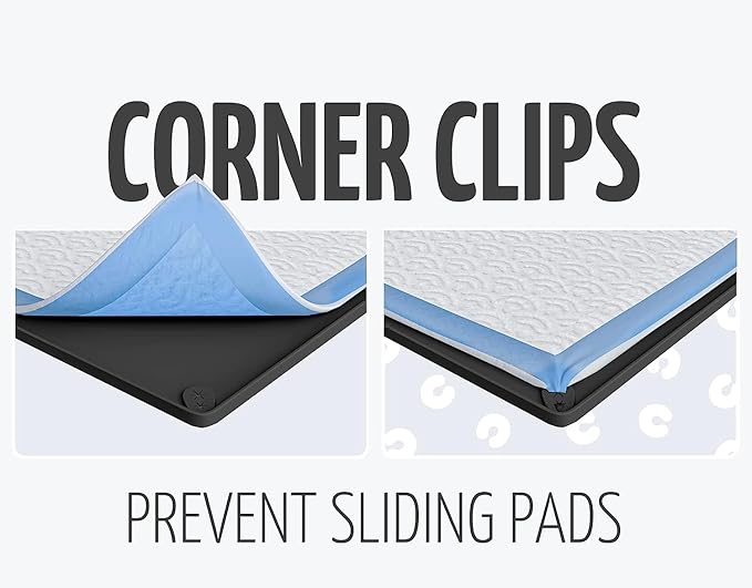 Skywin TidyFriend 2 Pk Pee Pad Holder Tray for 30” x 23” Pee Pads with Corner Lock Holes, Raised Edges, Non-Spill, Easy to Clean Silicone Dog Potty Tray Holder, for Indoor Floor Protection (Black)