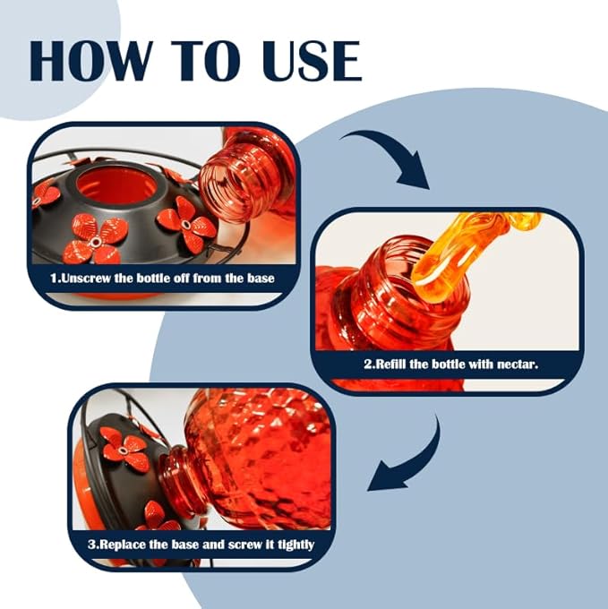 Glass Hummingbirds Feeder for Outdoors Hanging,25 OZ Humming Birds Feeder for Outdoors,Hummingbird Gifts,Gardening Gifts for Women