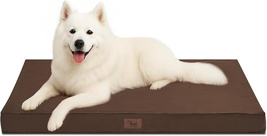 Outdoor Large Dog Bed, Waterproof Dog Bed for Large Dogs, Egg Crate Foam Pet Bed with Removable Washable Oxford Cooling Cover, Brown