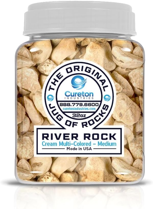 32 oz Jug Multicolor Cream Medium River Rock, 1½-3 inch size, for indoor outdoor decor, vase filler, candles, art, crafts, aquariums, fairy garden, planters, tablescapes, terrariums