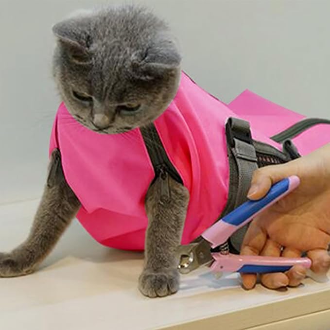 Cinf Cat Nail Clipping Cleaning Grooming Restraint Bag No Scratching Biting for Bathing Nail Trimming Injecting Examining(Rose Red,M)
