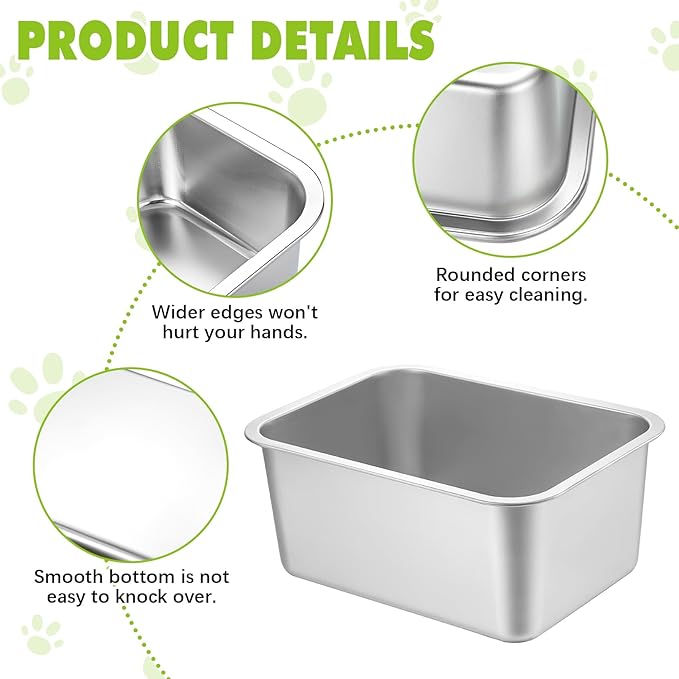 Fhiny 2 PCS Stainless Steel Dog Bowl, 4 Gallon Capacity, Durable Metal Water Dish for Large & Giant Dogs, Indoor & Outdoor Use, Dishwasher Safe