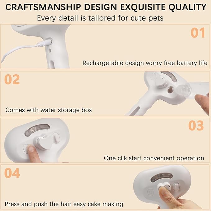 Pet Steam Brush for Cats and Dogs, 3 In 1 Steamy Cat Brush with Release Button and Tank, Anti-Static Pet Spray Hair Removal Comb, Rechargeable Dog Steam Comb for Furry (White)