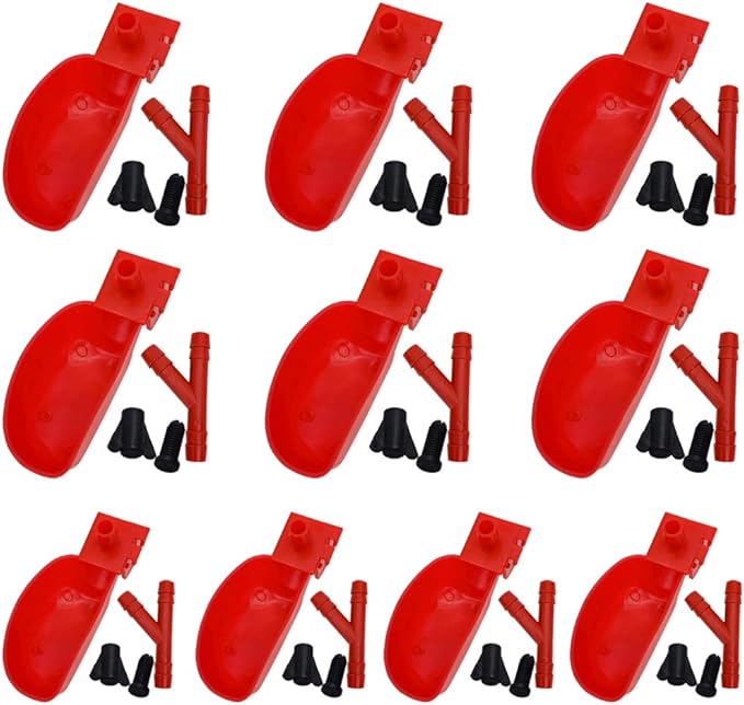 10set Quail Waterer Automatic Bird Water Cups for Cage Hang Drinker Poultry Bird Watering System (Red)