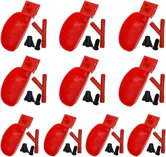 10set Quail Waterer Automatic Bird Water Cups for Cage Hang Drinker Poultry Bird Watering System (Red)
