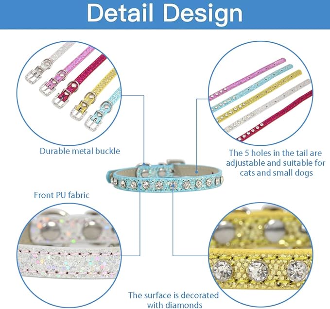 Cat Collar Rhinestone Bling Cute Cat Collars Accessories for Pet Collars Adjustable Ideal for Girl Cats Male Cats(Rosered)