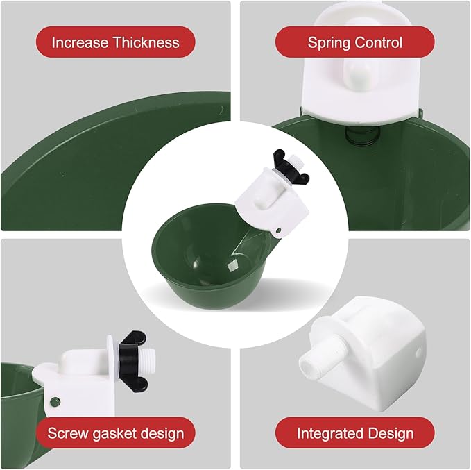 Chicken Waterer Cups (8 Pack/Green) - DIY Automatic Large Chicken Water Feeder for Ducks,Chicks, Turkeys, Quail, Bunny, Bird and Other Various Poultry Dispenser with Matching Drill