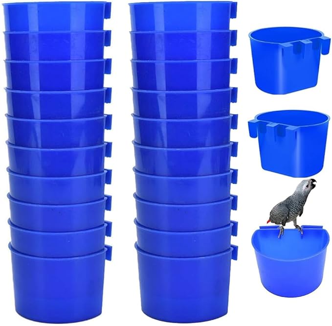 Hanging Chicken Feeder, 20pcs Chicken Water Cups, Plastic Cage Cups for Chickens Pigeon Rabbit Poultry (Blue)