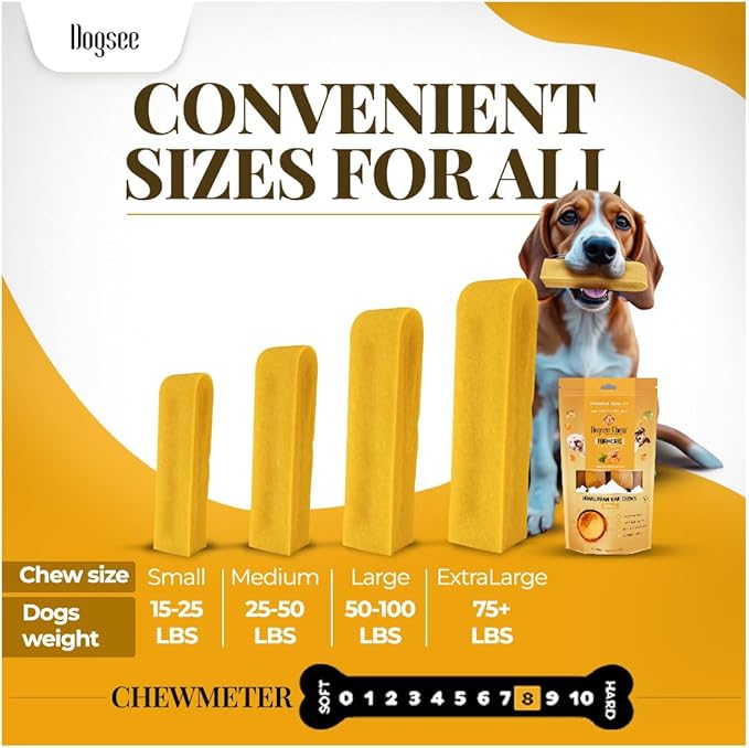 Dogsee Himalayan Yak Cheese Dog Chews with Turmeric/Curcumin 2lb (Large - 8 Chews) | Dog Treats Healthy | Hip & Joint Health Support for Dogs | Long Lasting Dental Treats