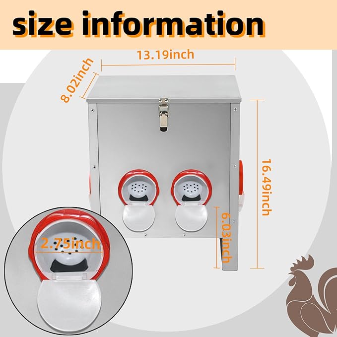 XKV Metal Automatic Chicken Feeder 30LBS with 4 Ports,No Feed Waste,All Seasons Support,Weather-Resistant and Animal-Proof,Suitable for Chicken,Geese,Ducks,Turkeys,Quails