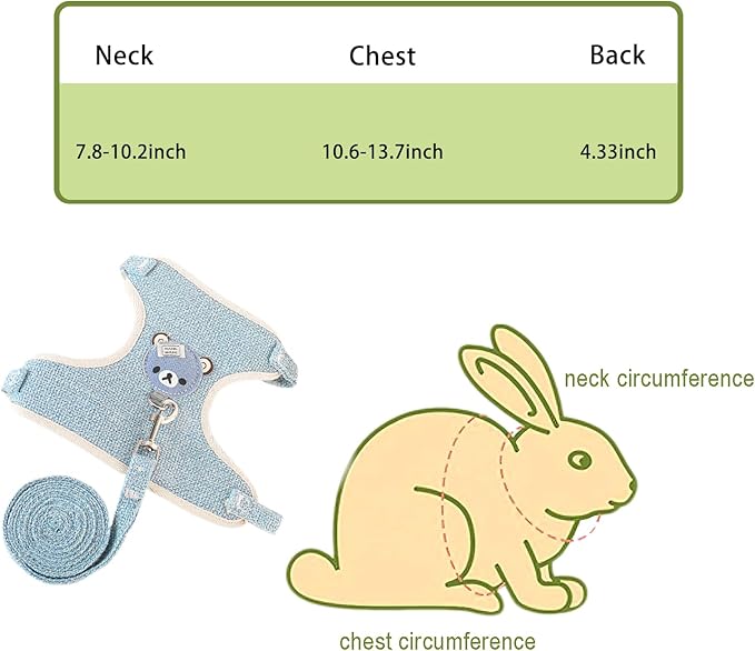 2-Pack Rabbit Harness and Leash Set – Adjustable Small Animal Vest Harness with Safety Buckle – Breathable & Lightweight – Ideal for Rabbits, Ferrets, Guinea Pigs, and Cats (Blue)
