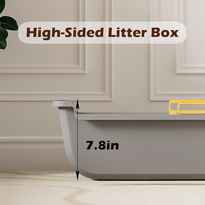SpaceTime Extra Large Cat Litter Box with High Sides,Jumbo Open Top Kitty Litter Pan for Indoor Cats,XL Cat Boxes with Integrated Sifting Litter Scoop,Ideal for Kittens & Big Cats,Easy to Clean(White)