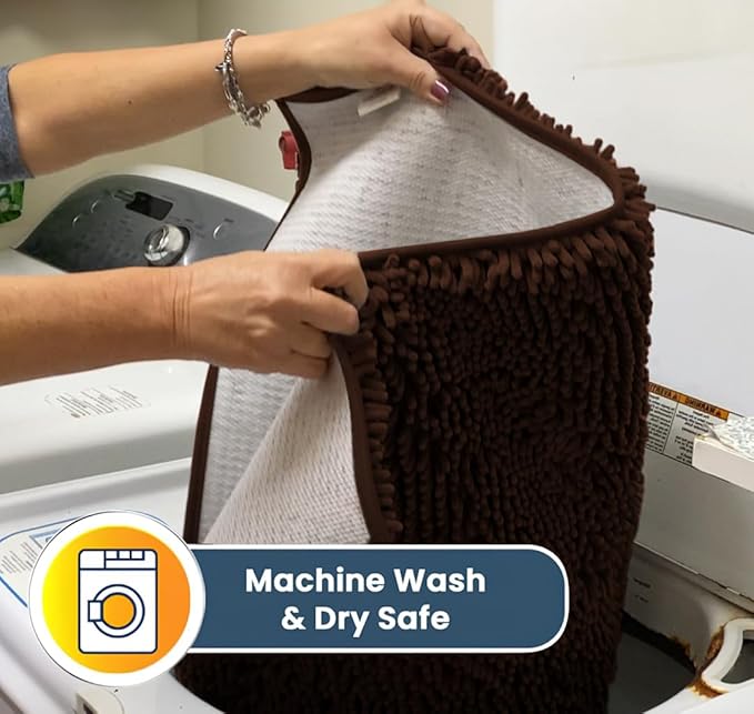 Muddy Mat® AS-SEEN-ON-TV Highly Absorbent Microfiber Door Mat and Pet Rug, Non Slip Thick Washable Area and Bath Mat Soft Chenille for Kitchen Bedroom Indoor and Outdoor - Chocolate Brown 5ft x 7ft