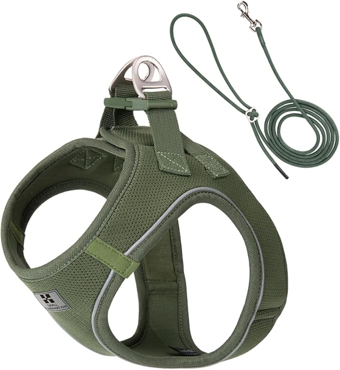 Adjustable Dog Harness with Leash, Reflective Mesh, No-Pull Design，Matching Lead Rope (Army Green, M)