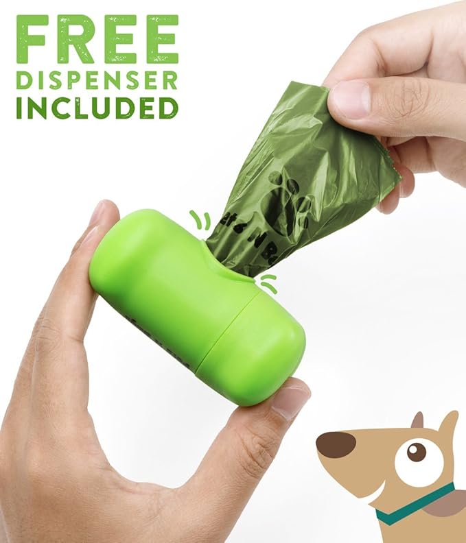 Poop Bags, Environment Friendly Pets N Bags Dog Waste Bags, Biodegradable, Refill Rolls, Includes Dispenser (16 Rolls / 240 Count)