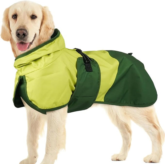 BRKURLEG Dog Raincoat for Small Medium and Large Dogs Waterproof Dog Rain Jacket Adjustable Hooded Dogs Raincoat Pet Rain Coat Poncho with Leash Hole, Reflective Strip, Green, XXL