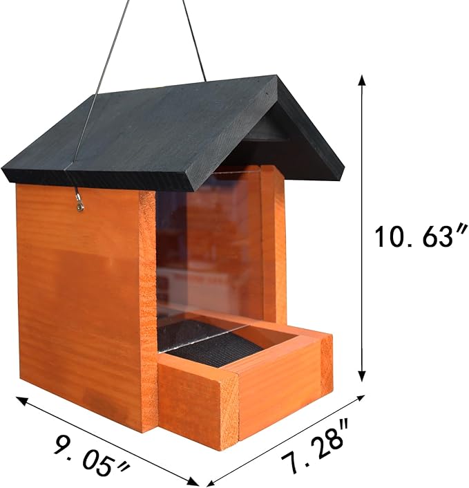 Hanging Wooden Platform Bird Feeder – Outdoor Tray Bird House Feeder for Cardinals and Wild Birds – Flat Platform Feeders for Backyard and Garden Use (Orange)
