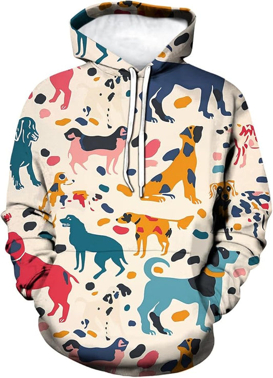 Unisex Adults 3D Dog Cat Printed Hoodies for Men Women Pullover Novelty Sweatshirts with Pockets