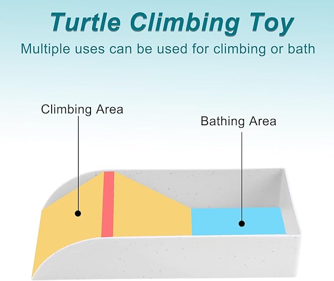 Tortoise Food Dish with Ramp, Plastic Reptile Water Bowl, Tortoise Water Pool, Reptile Climbing Ramp for Turtles Lizards, 12.01"x5.91"x2.36", White