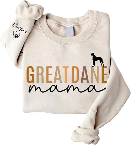 LOVELYPOD Custom Dog Mama Sweatshirt with Dogs Name on Sleeve, Fur Mom Sweater, Dogs Lover