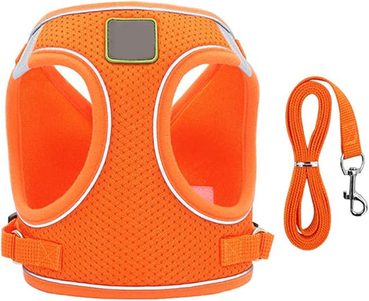 Puppy Harness and Leash Set, Escape Proof Dog Cat Vest Harness for Cats Small Medium Dogs, Adjustable Reflective Step in Harness,Soft Mesh Comfort Fit No Pull No Choke (Large(16.1"-18.1"), Orange)