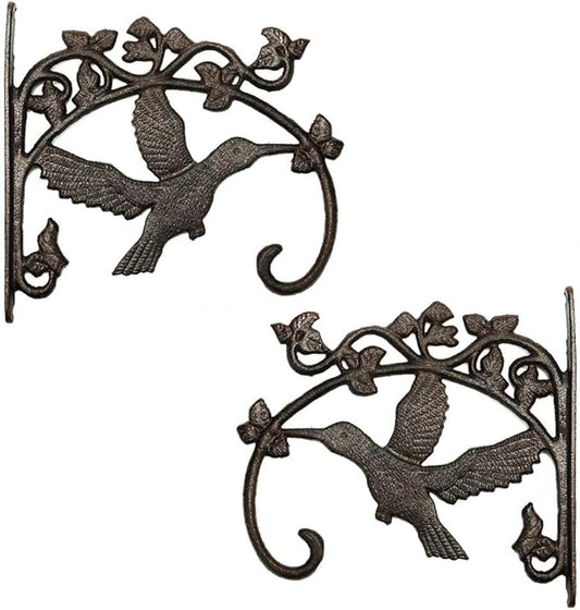 Sungmor Cast Iron Plant Hanger Wall Hooks, Heavy Duty Hanging Basket Brackets, Hummingbird Shape & 10.4 inch & 2PC Brown, Decorative Wall Hangers for Planters Lanterns Bird Feeders Houses Wind Chimes