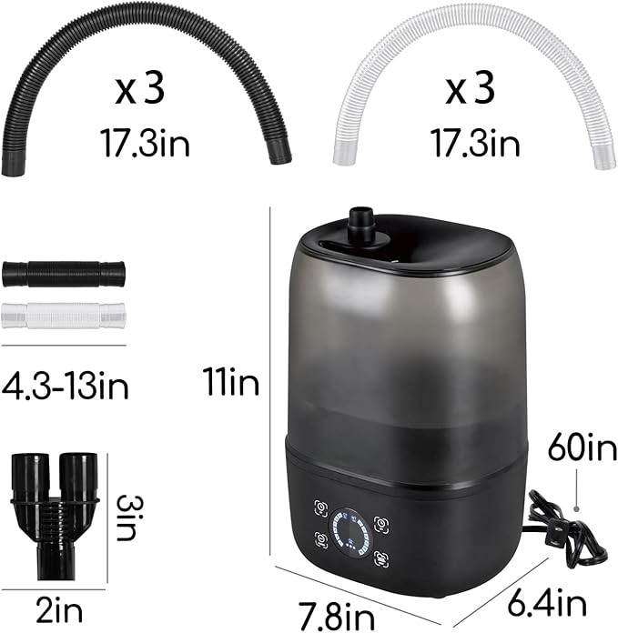OIIBO Reptile Fogger Humidifier with Timing, 4L Large Digital Reptile Fogger Terrarium Humidifiers with Double Extension Tube Automatic Reptile Misting System